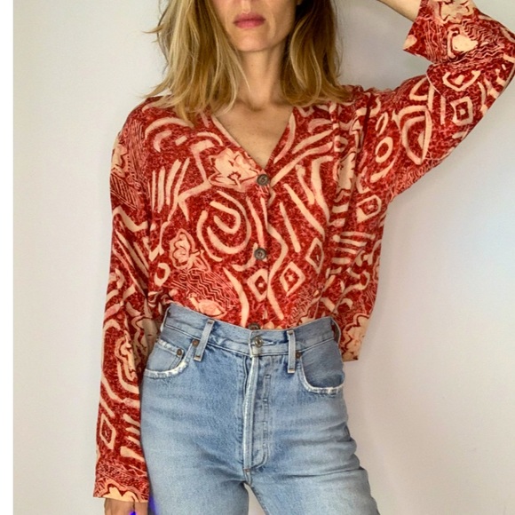 Vintage Boho Batik Silk Crop Top - Picture 3 of 15